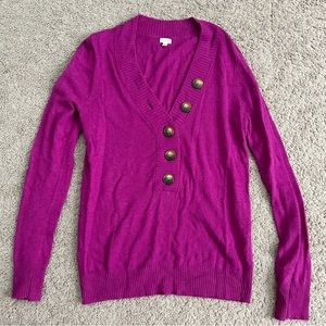 NWOT J. Crew Factory Bright Pink Fuchsia Vneck Button Sweater Medium